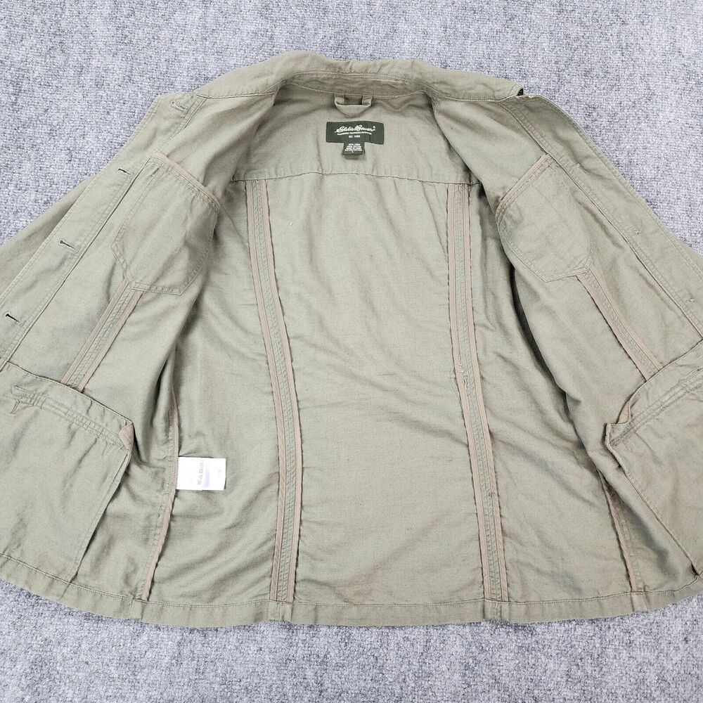 Eddie Bauer Jacket Women Large Green Linen Blend Metal Button Casual Safari Coat - Picture 9 of 16